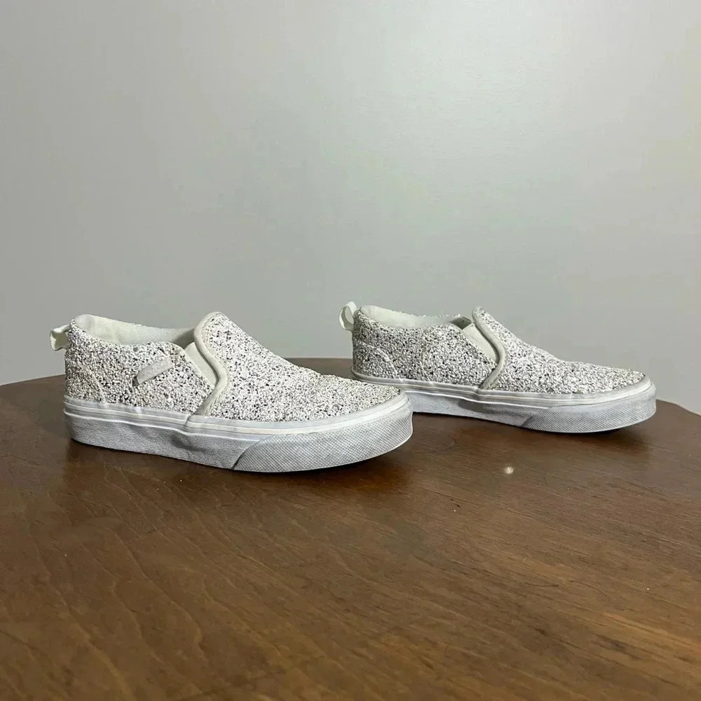 Kids White/Multicolored Sparkly Vans Size 13